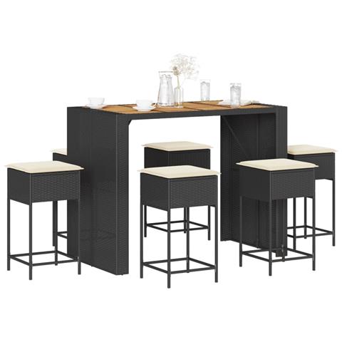 Set Bar da Giardino 7 pz con Cuscini in Polyrattan Nero - Foto 2