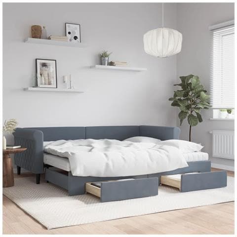 Divano Letto Estraibile Cassetti Grigio Scuro 90x200cm Velluto - Foto 2