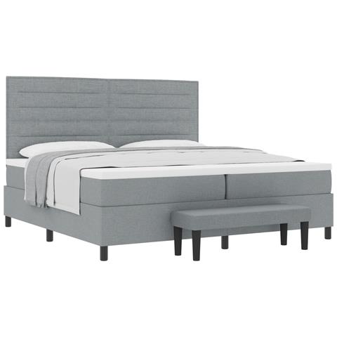 Letto a Molle con Materasso e Panchina Grigio Chiaro 200x200 cm Tessuto - Foto 1