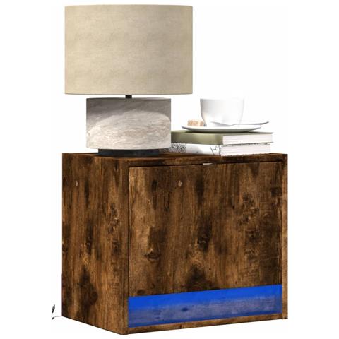 Comodino a Parete con luci LED Rovere Fumo - Foto 2