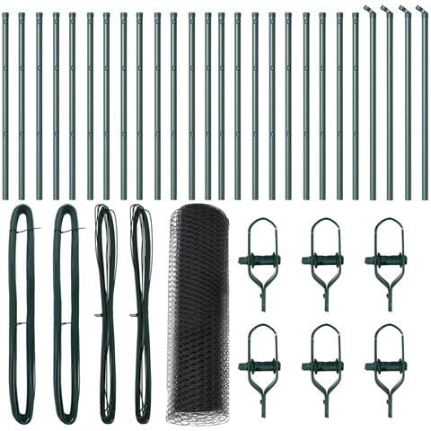 Recinzione esagonale  Grigia 0.4x50 m Acciaio, Set di pali  13 pezzi Verde Ø32 mm 80 cm Acciaio zincato - Foto 1