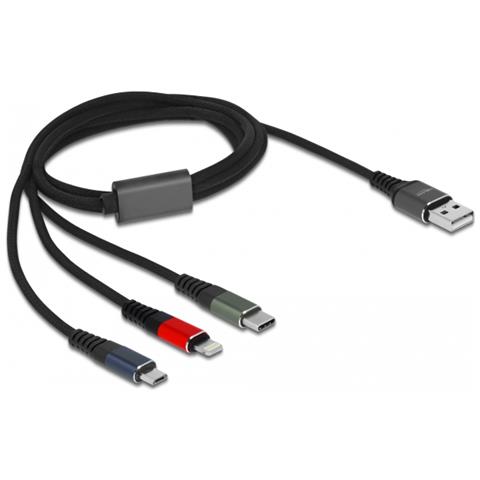 Cavo di ricarica USB 3 in 1 Tipo-A a Lightning / Micro USB / USB Type-C da 1 m a 3 colori - Foto 1