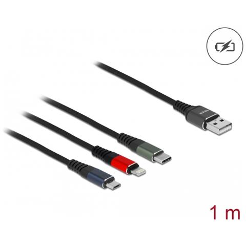 Cavo di ricarica USB 3 in 1 Tipo-A a Lightning / Micro USB / USB Type-C da 1 m a 3 colori - Foto 2