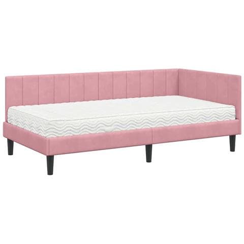 Cornice del letto ad angolo Rosa 90 x 190 cm Velluto - Foto 1
