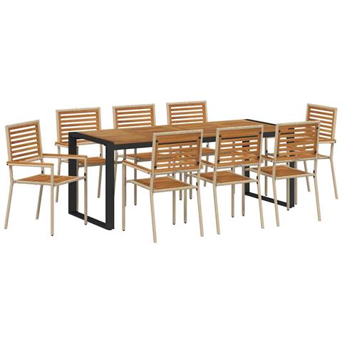 Set da Pranzo per Giardino 9 pcs Beige 200 x 80 x 75 cm - Foto 1