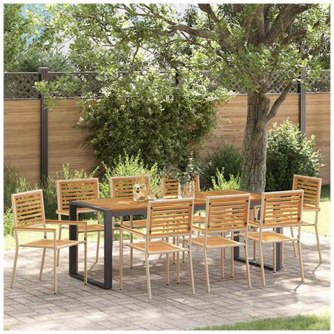 Set da Pranzo per Giardino 9 pcs Beige 200 x 80 x 75 cm - Foto 2