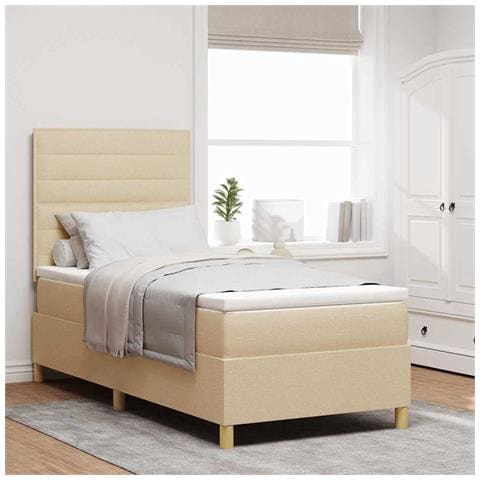 Letto a molle con materasso Crema 100 x 200 cm Tessuto - Foto 2