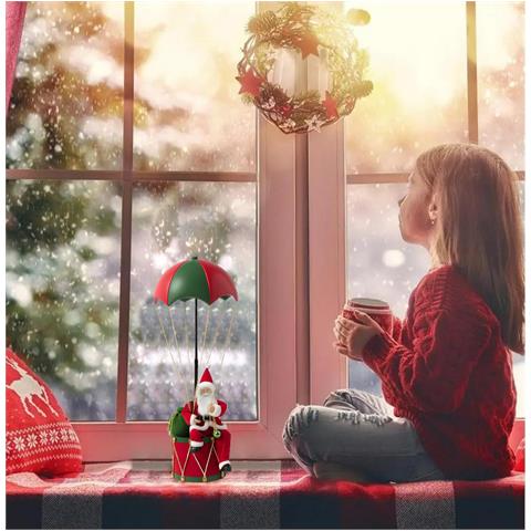 Babbo Natale Con Paracadute Decorazione Addobbo Natalizio Rosso E Verde 60 Cm - Foto 2