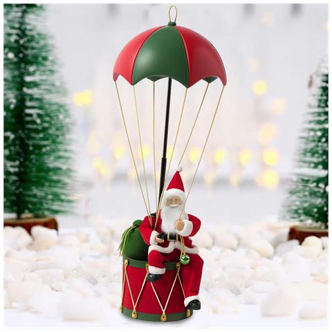 Babbo Natale Con Paracadute Decorazione Addobbo Natalizio Rosso E Verde 60 Cm - Foto 1