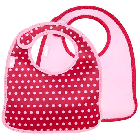 Set Di 2 Bavaglini In Neoprene Con Motivo A Pois E Chiusura In Scratch, Rosso - Foto 1