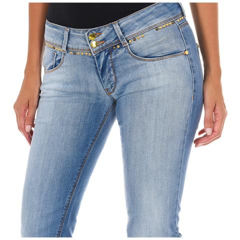 Pantalone Jeans Lungo Stretto Basso Con Taglio 10db50159 Donna - Foto 3