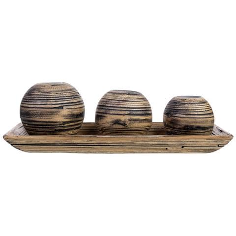 Set Vassoio E 3 Portacandele In Legno Di Bambù Marrone 33x13x3h Cm - Foto 2