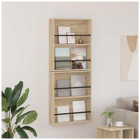 Scaffale per riviste 2 pcs Rovere Sonoma 60 x 12 x 70 cm - Foto 2