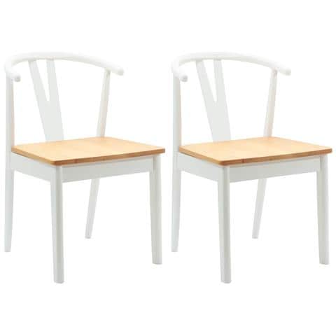 Sedia da pranzo 2 pcs Bianco e Naturale Legno di gomma solido - Foto 1