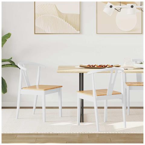 Sedia da pranzo 2 pcs Bianco e Naturale Legno di gomma solido - Foto 2