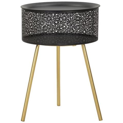 Tavolino Blacky Piccolo In Ferro Nero E Oro Con Cesto — Ø 35x50 Cm - Foto 1