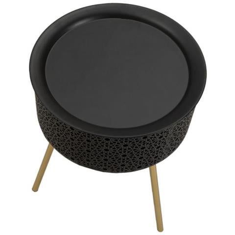 Tavolino Blacky Piccolo In Ferro Nero E Oro Con Cesto — Ø 35x50 Cm - Foto 2