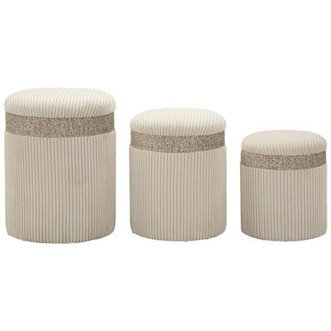 Set 3 Pouf Contenitore Cortina In Poliestere Crema Ø40x49, Ø35x42 E Ø31x38 Cm - Foto 1
