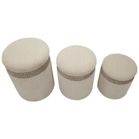 Set 3 Pouf Contenitore Cortina In Poliestere Crema Ø40x49, Ø35x42 E Ø31x38 Cm - Foto 2