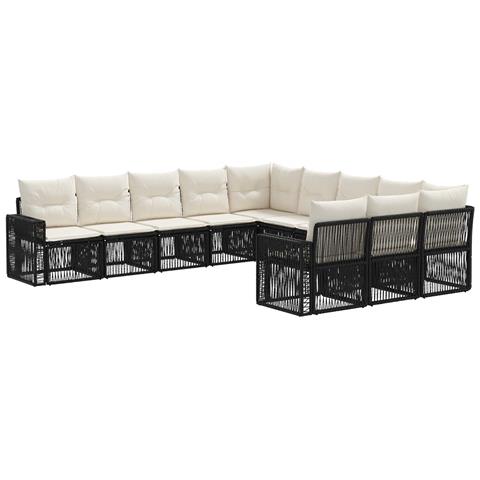 Set Divano da Giardino 11 pcs Nero e Bianco Crema polyrattan - Foto 1
