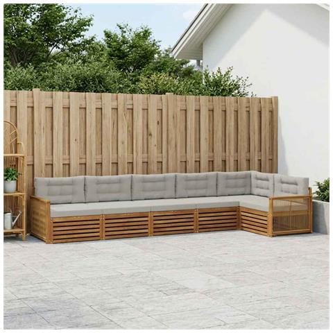 Set di divani da esterno 6 pcs Naturale e Grigio Chiaro - Foto 2