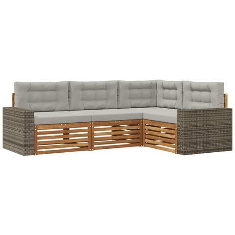 Set di divani da esterno 4 pcs Naturale e Grigio Chiaro - Foto 1