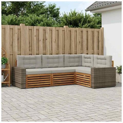 Set di divani da esterno 4 pcs Naturale e Grigio Chiaro - Foto 2