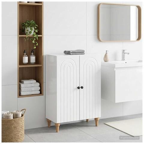 Mobiletto da Bagno ALKMAAR Bianco Lucido 59,5 x 31 x 80 cm - Foto 2