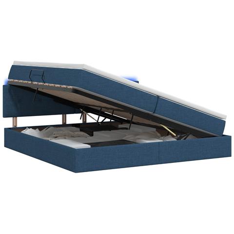 Letto con contenitore LED e materasso Blu 200 x 200 cm Tessuto - Foto 1