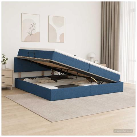 Letto con contenitore LED e materasso Blu 200 x 200 cm Tessuto - Foto 2