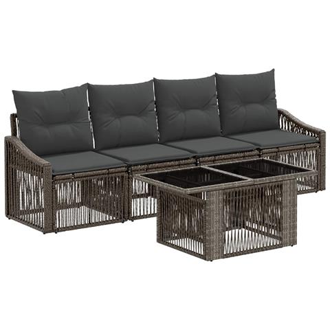 Set Divano da Giardino 5 pz Grigio e Grigio Scuro polyrattan - Foto 1
