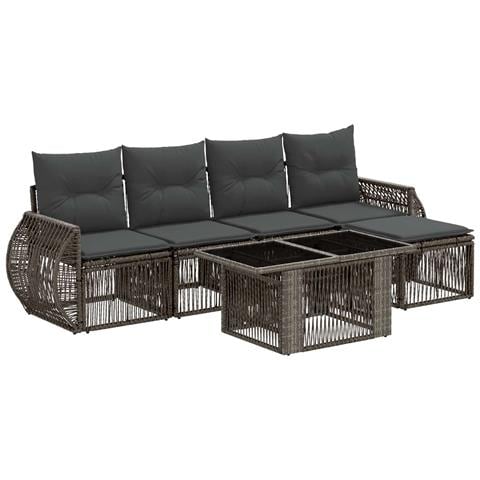 Set Divano da Giardino 6 pz Grigio e Grigio Scuro polyrattan - Foto 1