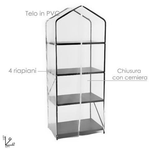 Serra da giardino per piante e fiori struttura 4 ripiani Pvc 69x49x157 cm - Foto 2