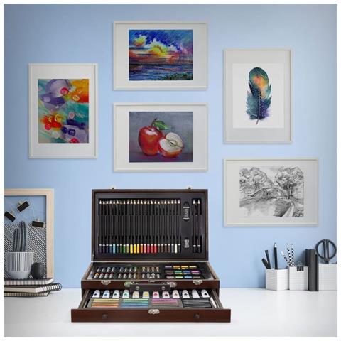 Set Da Pittura Kit Da Disegno Per Artista Valigia Legno 112 Pezzi Adulti Bambini - Foto 2