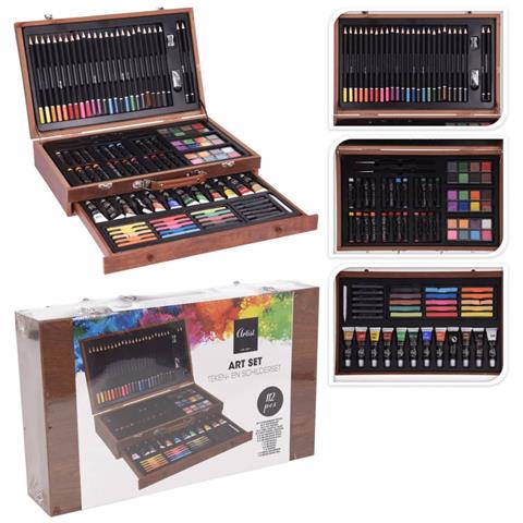 Set Da Pittura Kit Da Disegno Per Artista Valigia Legno 112 Pezzi Adulti Bambini - Foto 1