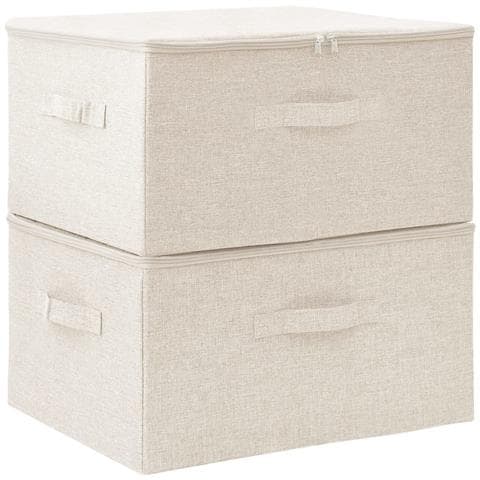 Scatole Portaoggetti 2pz in Tessuto 43x34x23 cm Crema - Foto 1
