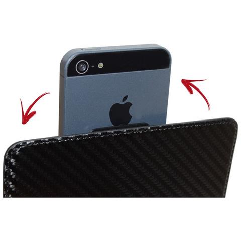 Custodia Flip Cover Real Leaher Case Size M Universale Carbon Black - Foto 5
