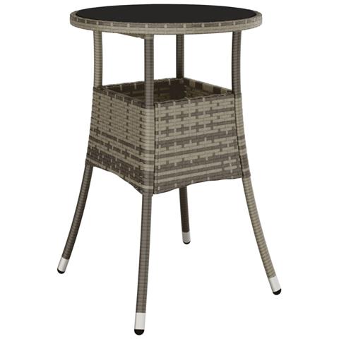 Tavolo Giardino 60x75 Cm Vetro Temperato E Polyrattan Grigio - Foto 1