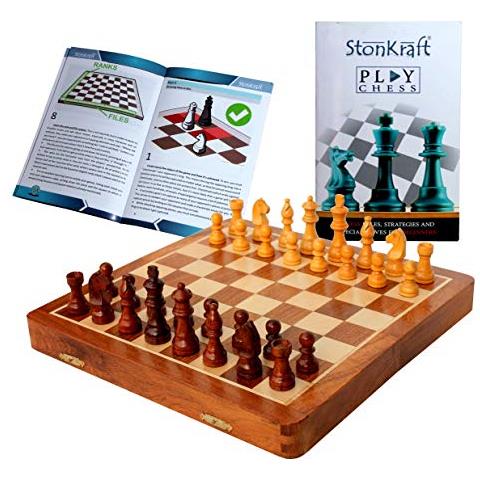 Set Da Gioco Da Scacchiera In Legno Stonkraft Con Pezzi Degli Scacchi Magnetici In Legno (12 X 12 Pollici) - Foto 1