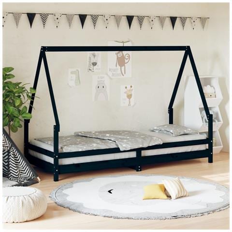 Giroletto Per Bambini Nero 90x200 Cm In Legno Massello Di Pino - Foto 1