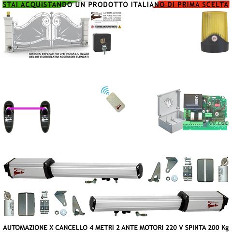 Automatismo Cancello 4 Metri 2 Ante Da 2 M Kit Base 2 Motori Elettromeccanici 230 V Corsa 300 Mm Spinta 2 Q.li Sblocco - Foto 1