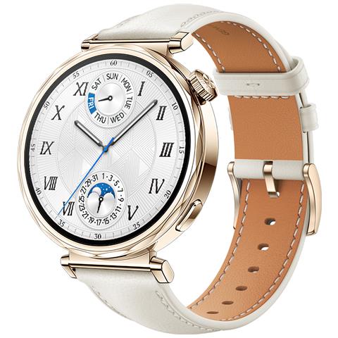 Cinturino In Vera Pelle Per Huawei Watch Gt5 - 18mm White + Gold - Foto 1