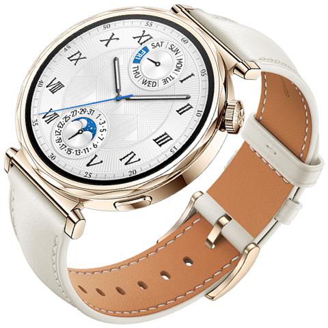 Cinturino In Vera Pelle Per Huawei Watch Gt5 - 18mm White + Gold - Foto 2