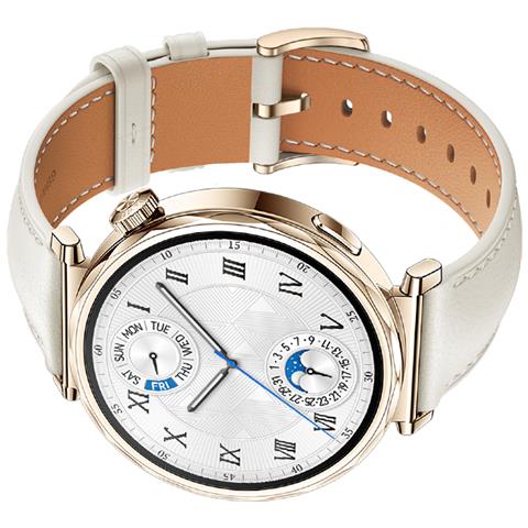 Cinturino In Vera Pelle Per Huawei Watch Gt5 - 18mm White + Gold - Foto 3
