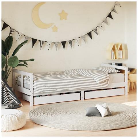 Giroletto Bambini con Cassetti Bianco 80x200cm Massello di Pino - Foto 2