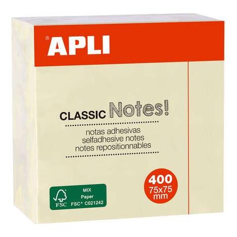 Note Adesivo Classic 75x75mm - Cubo Da 400 Fogli - Adesivo Di Qualitãƒâ - Facile Da Decorare - Giallo - Foto 1