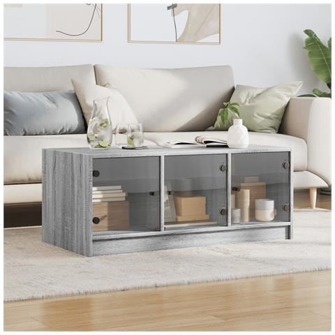 Tavolino Da Salotto Con Ante In Vetro Grigio Sonoma 102x50x42cm - Foto 3