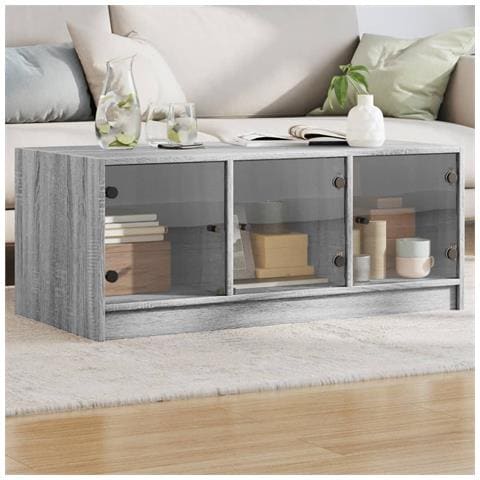 Tavolino Da Salotto Con Ante In Vetro Grigio Sonoma 102x50x42cm - Foto 1