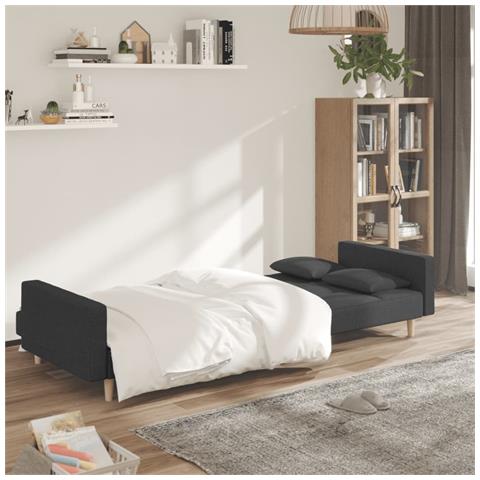 Divano Letto A 2 Posti Con 2 Cuscini Grigio Scuro In Tessuto - Foto 2