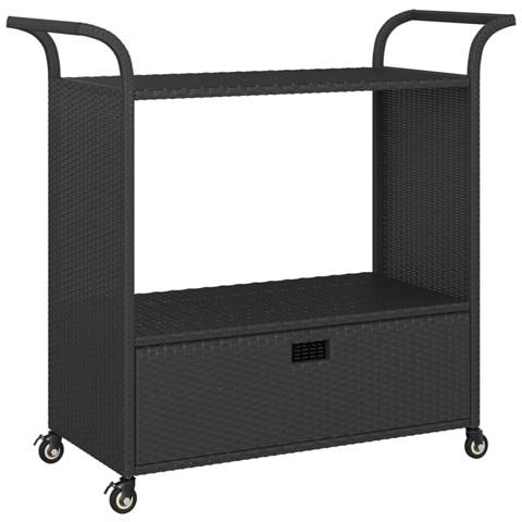 Carrello Da Bar Con Cassetto Nero 100x45x97 Cm In Polyrattan - Foto 1